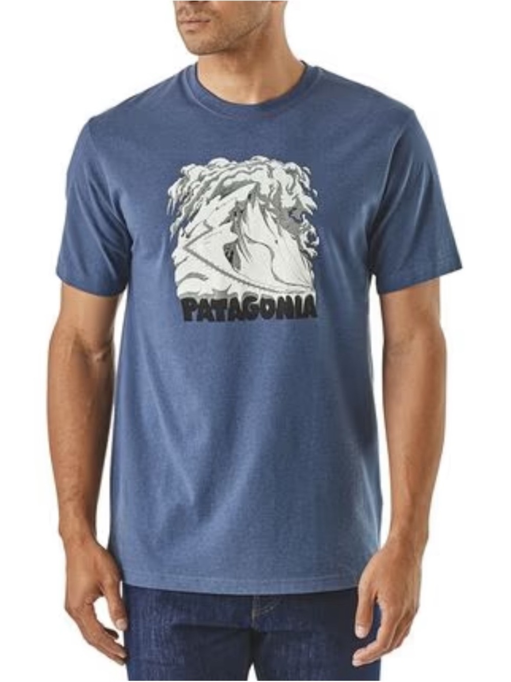 Patagonia Blue Short-Sleeve Graphic Tee with White Logo large